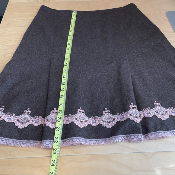 Y2K Express Wool Blend A Line Sequin Beaded Skirt Size 6 Brown & Blush Pink - Picture 13 of 13